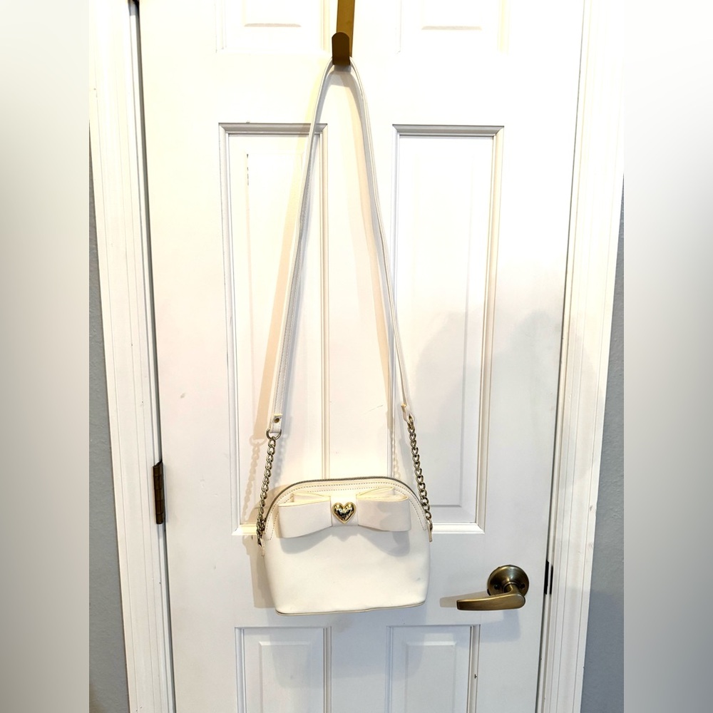 Betsey Johnson White Crossbody Bag with Gold Accents
